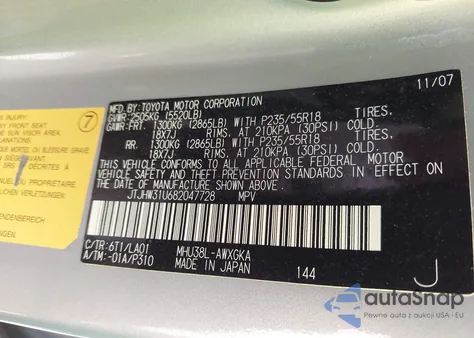 2008 Lexus Rx 400H z USA, uszkodzony, nr VIN JTJHW31U682047728